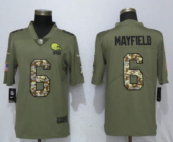 Men Cleveland Browns #6 Mayfield Olive Camo Carson 2017 Salute to Service Limited Nike NFL Jerseys->cleveland browns->NFL Jersey